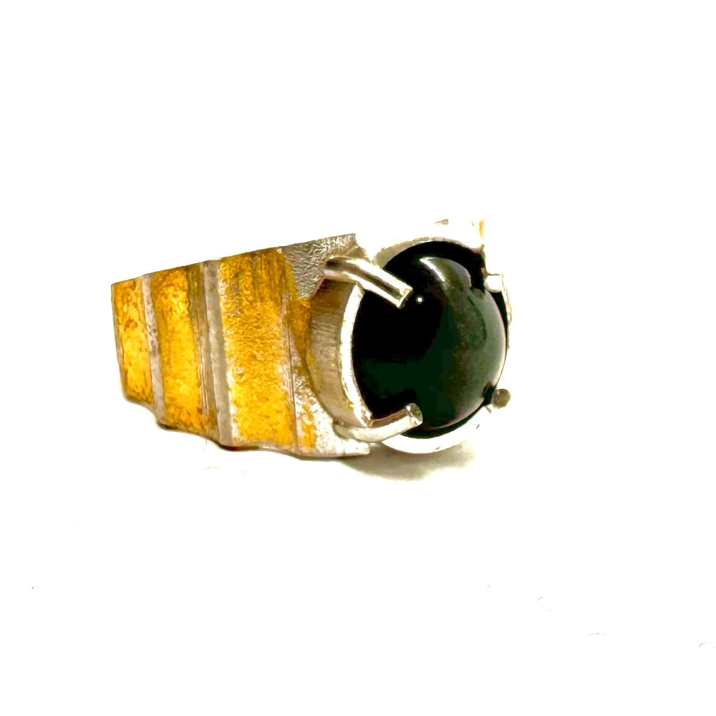 Brutalist Ring with Black Star Diopside 23kt Gold Leaf in Sterling Silver