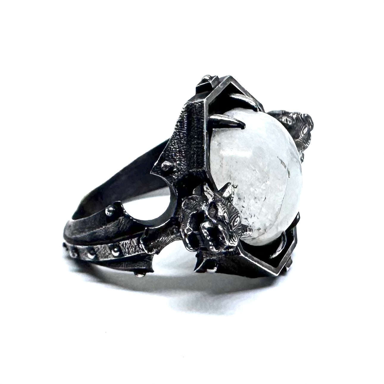 Moonstone Gargoyle Sanctum Ring In Sterling Silver