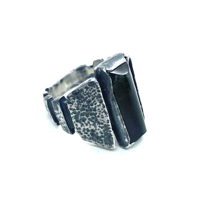 Brutalist Ring with Green Tourmaline in Sterling Silver