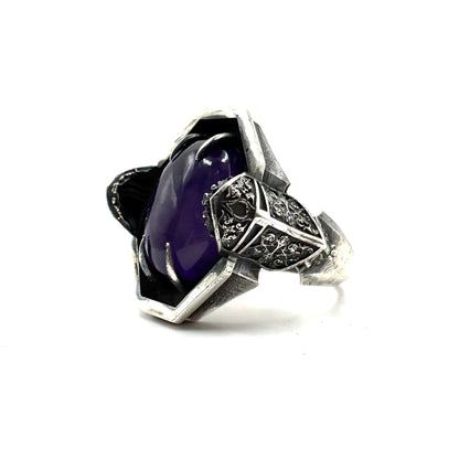 Green Knight Ring with Amethyst and Tsavorite in Sterling Silver