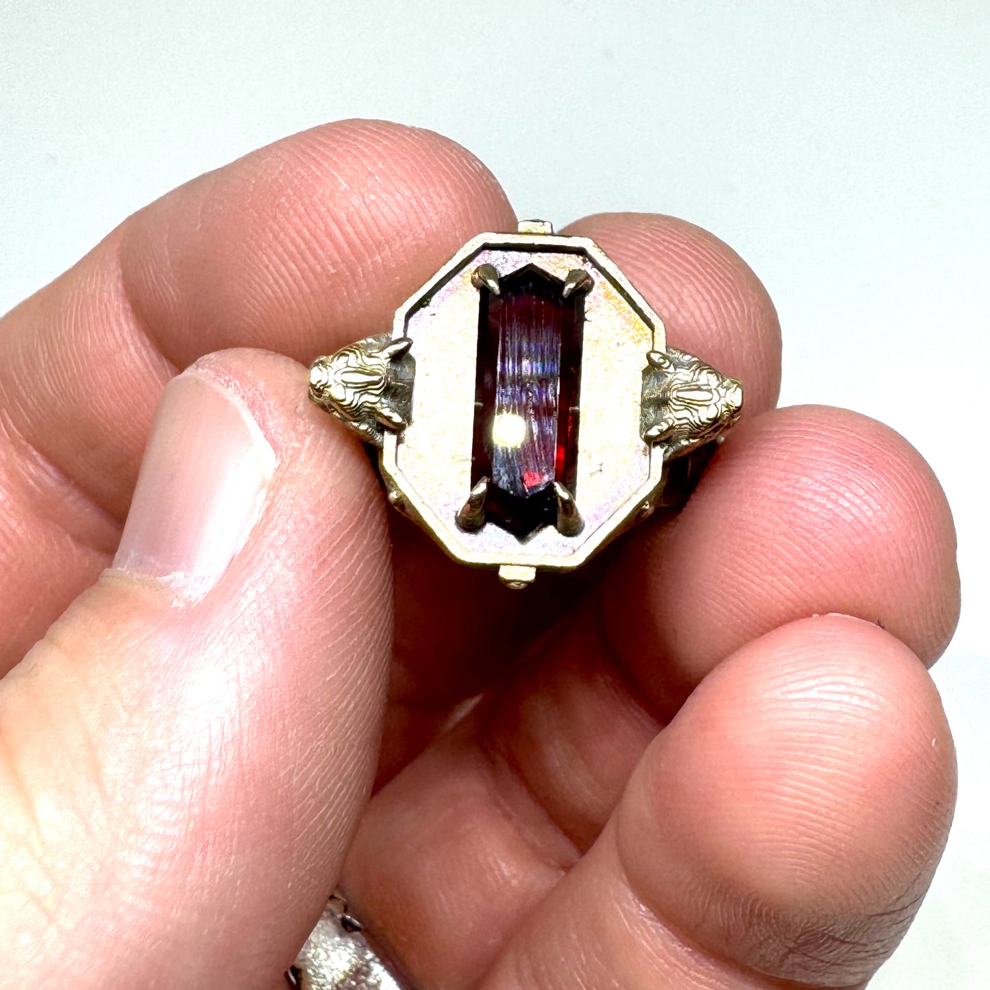 Citadel Ring With Garnet Tablet in Bronze
