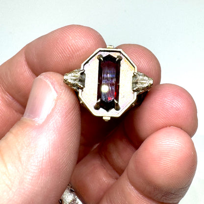 Citadel Ring With Garnet Tablet in Bronze