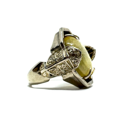 Green Knight Ring with Lepitolite And Amethyst