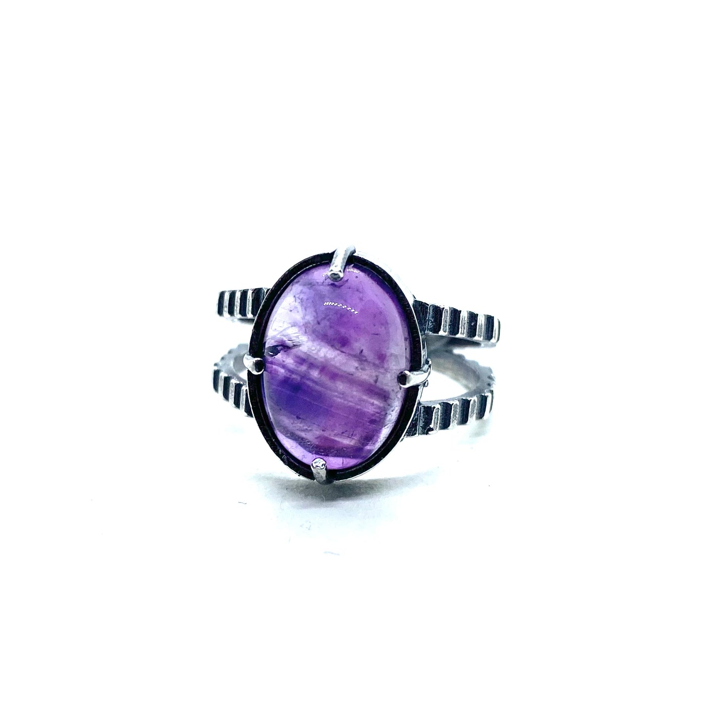 Brutalist Ring with Amethyst in Sterling Silver