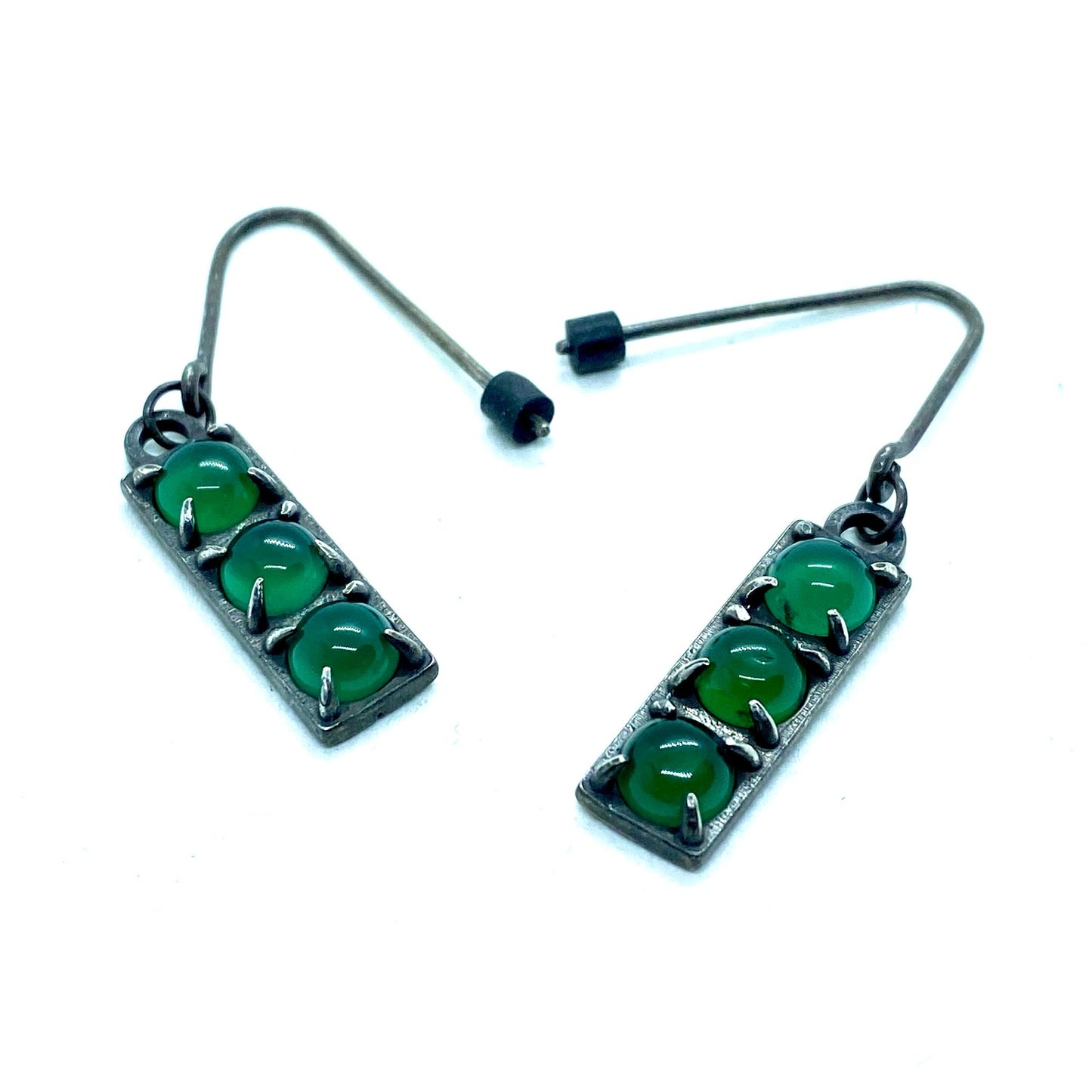 Brutalist Earrings With Green Onyx in Sterling Silver