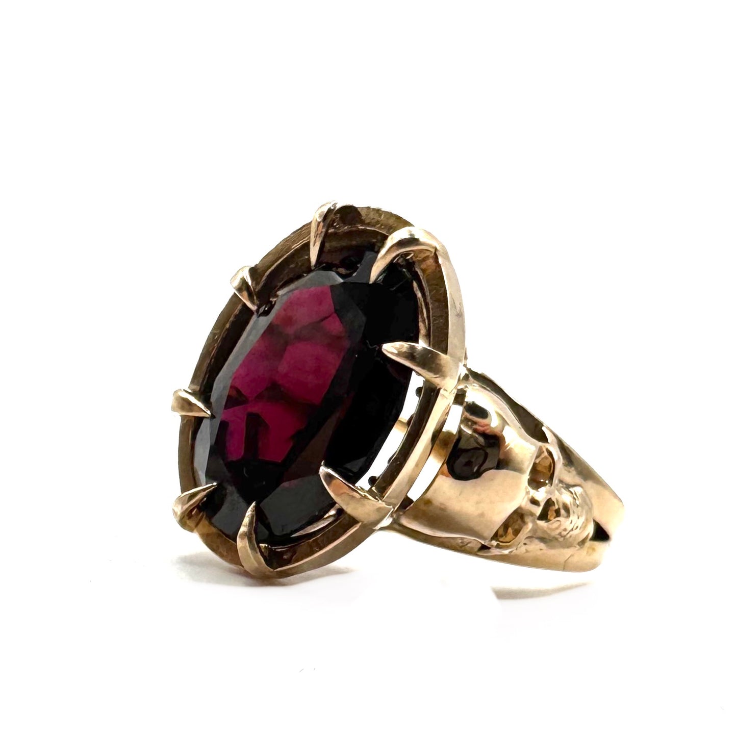 Cathedral skull Ring With Garnet in Bronze