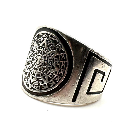 Vintage Aztec Sun Stone Sterling Silver Ring