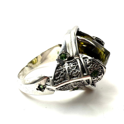 Green Knight Ring With Lemon Quartz and Tsavorite Garnet