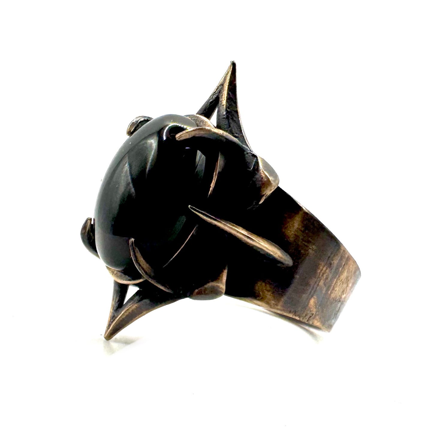Arrow Bronze Black Onyx Brutalist Ring