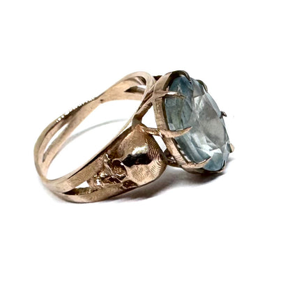 Cathedral skull Ring With Aquamarine in Bronze