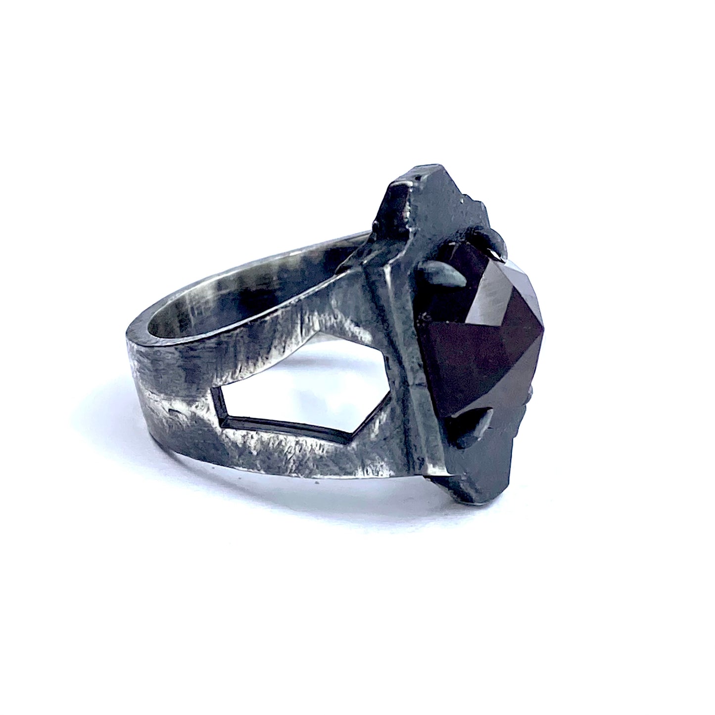Coffin Ring with Garnet in Sterling Silver