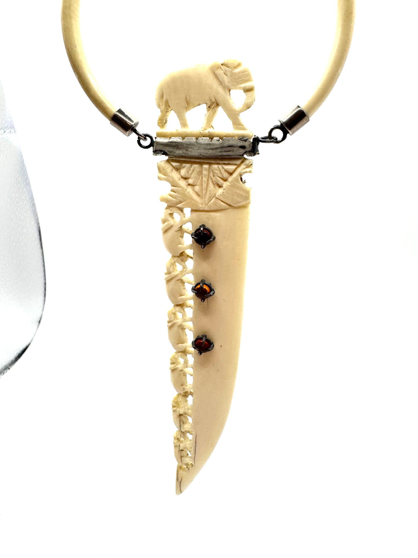 Dagger Amulet In Carved Bone And Amber accents in Sterling Silver