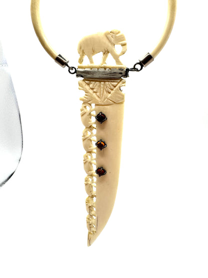 Dagger Amulet In Carved Bone And Amber accents in Sterling Silver