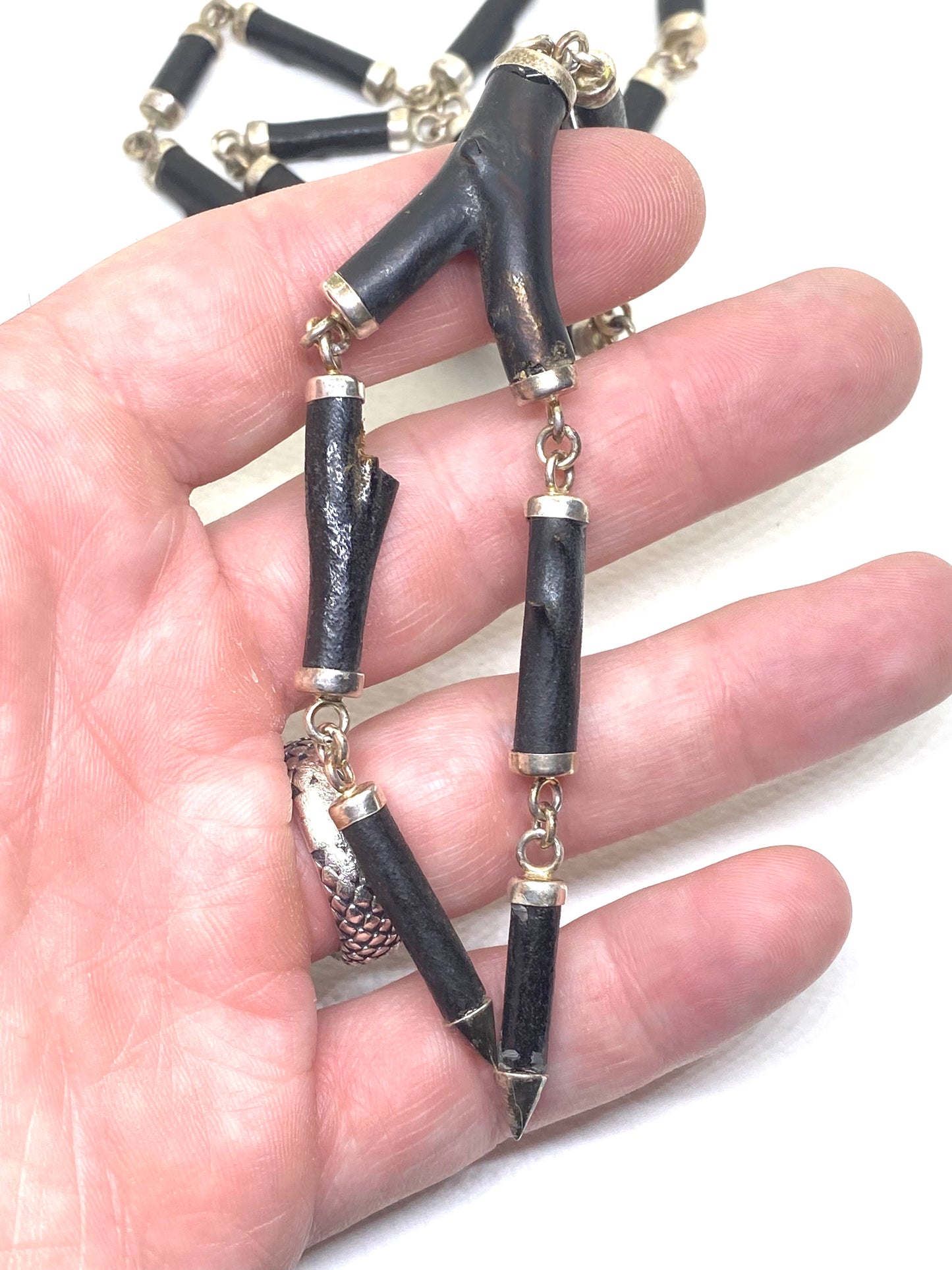 Black Coral and Sterling Silver Necklace
