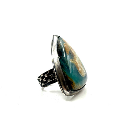 Ring of the Mage Set with Blue Peruvian Opal in Sterling Silver Ring