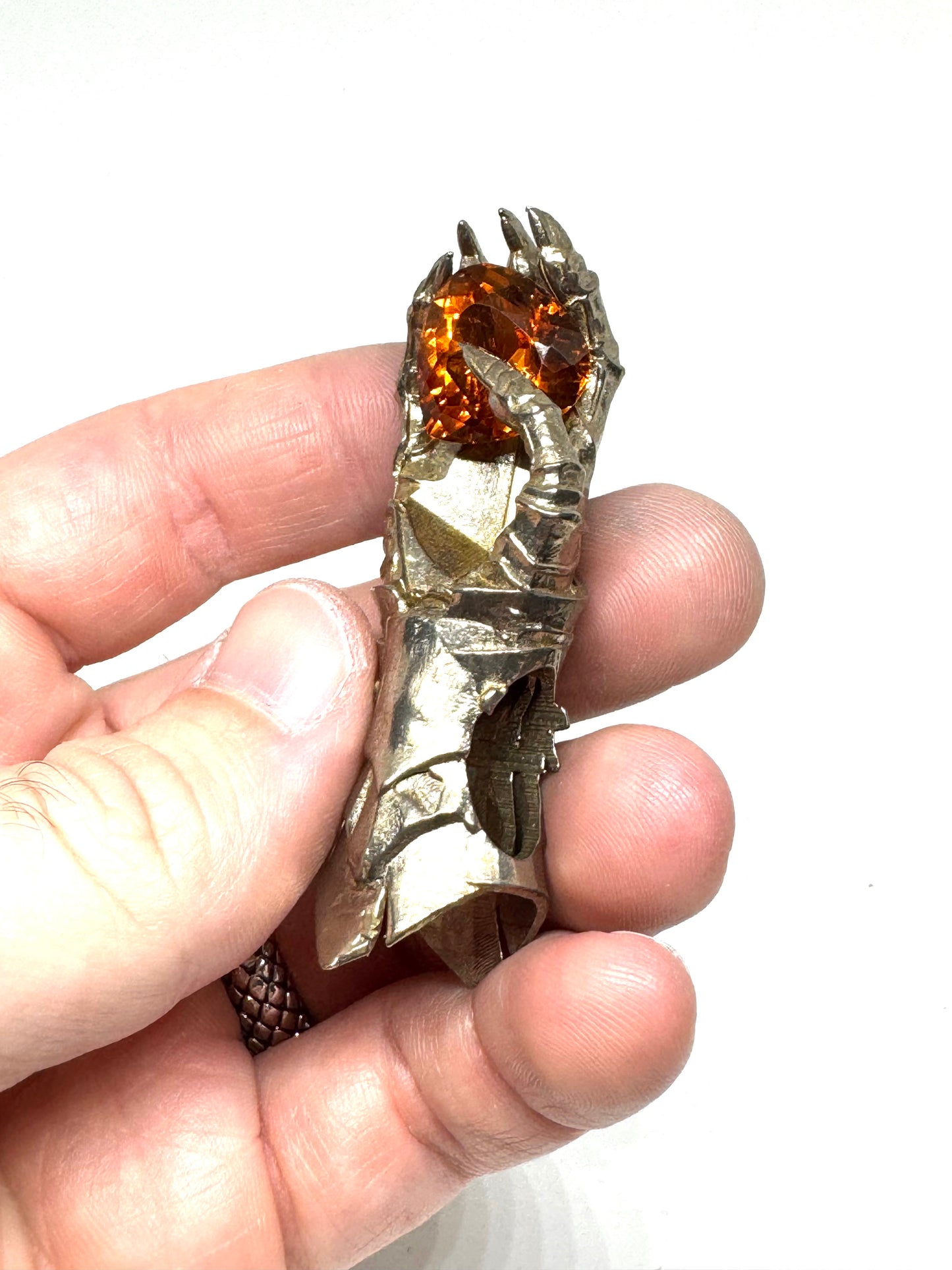 Abaddon Large White Bronze Pendant Gauntlet with Mediera Citrine