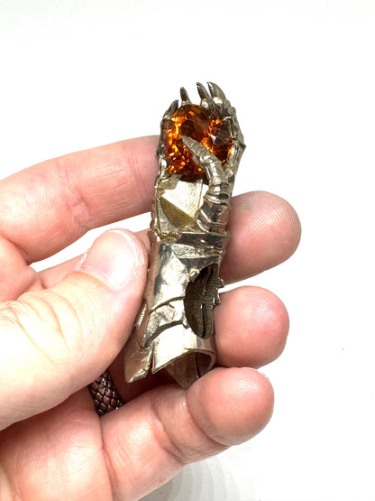 Abaddon Large White Bronze Pendant Gauntlet with Mediera Citrine