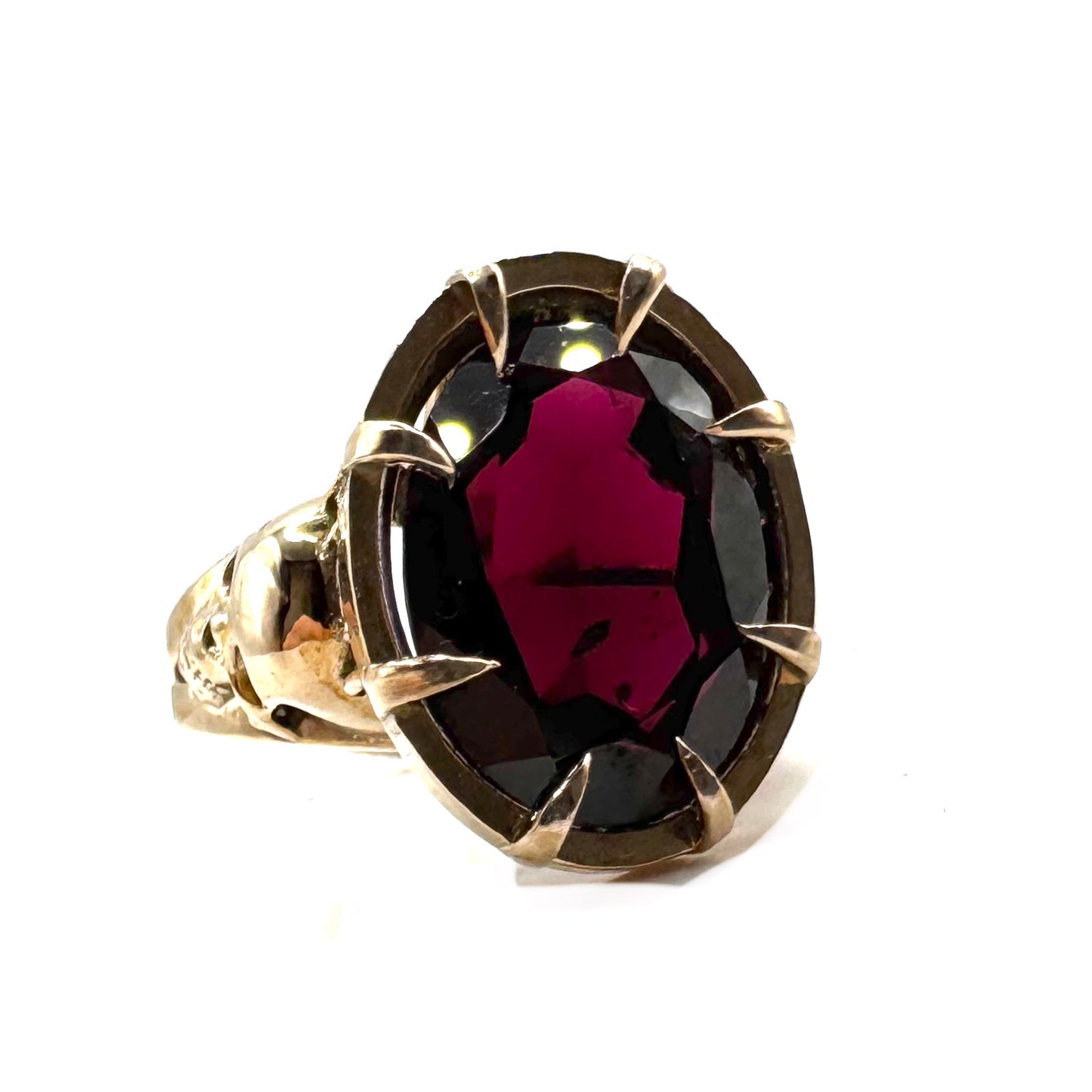 Cathedral skull Ring With Garnet in Bronze