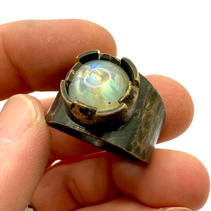 Bronze Moonstone Brutalist Ring