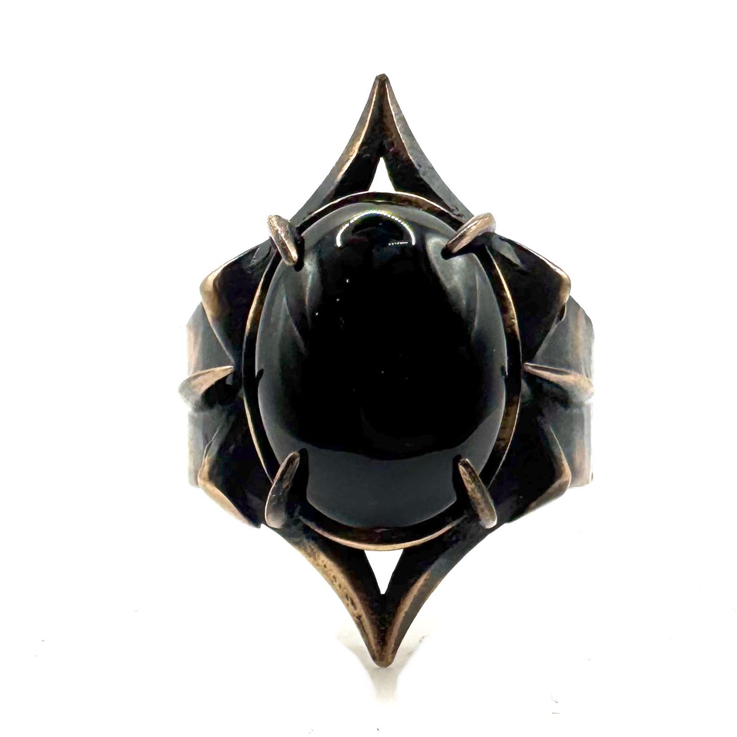 Arrow Bronze Black Onyx Brutalist Ring