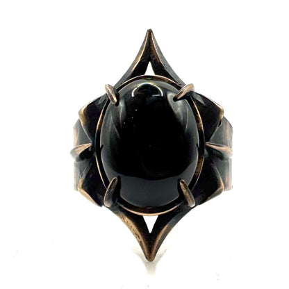 Arrow Bronze Black Onyx Brutalist Ring