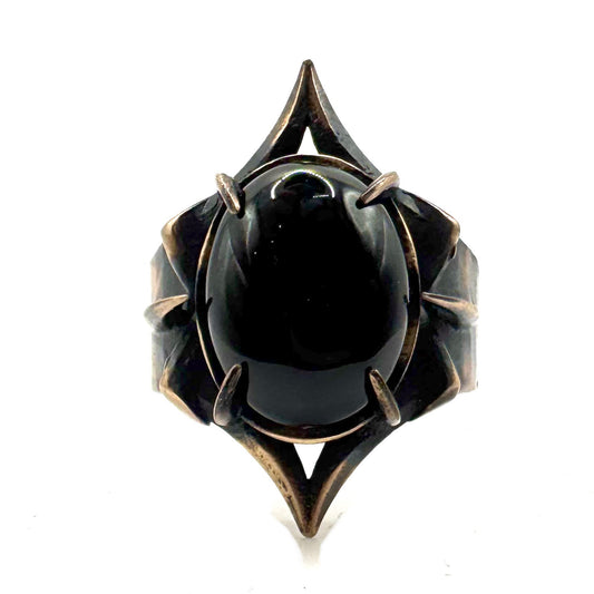 Arrow Bronze Black Onyx Brutalist Ring