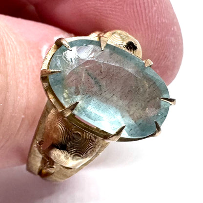 Cathedral skull Ring With Aquamarine in Bronze