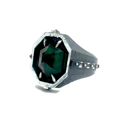 Citadel Ring With Lab Emerald in Sterling Silver