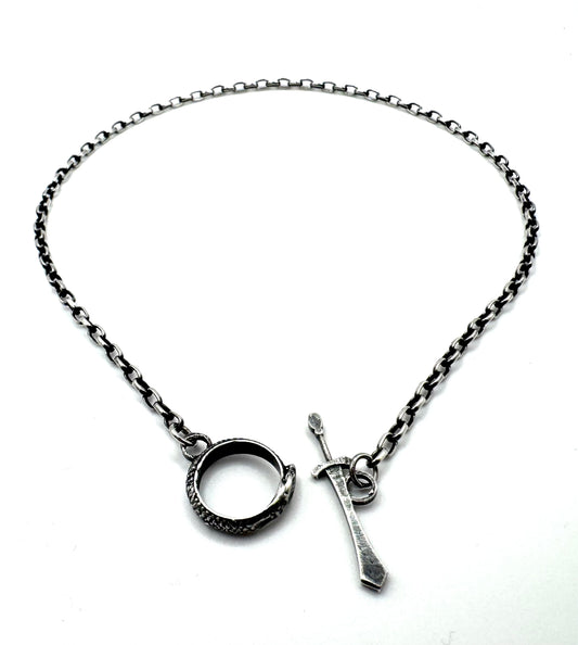 The Eternal Coil Sterling Silver 3.2mm Rolo Chain With Snake Ouroboros Athame Toggle Clasp