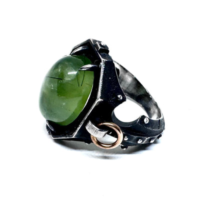 Prehnite Citadel Ring in Sterling Silver