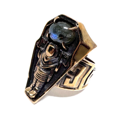 Ancient Origins Astronaut Ring In Bronze With Labradorite