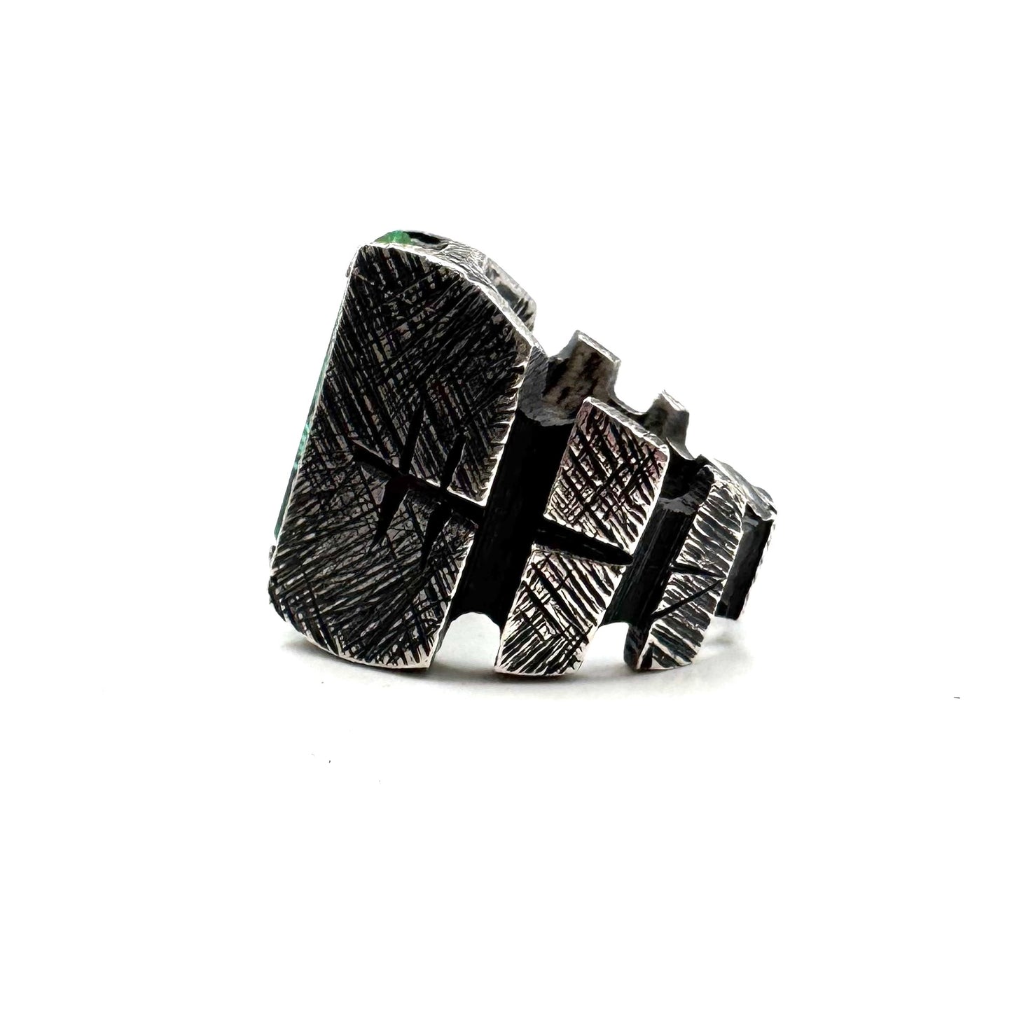 Citadel Ring With Green Bridewell in Sterling Silver