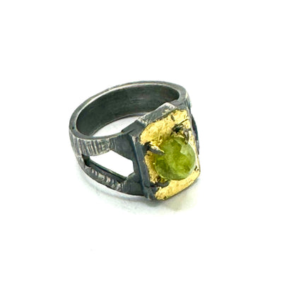 Brutalist Ring with Sphene in Sterling Silver