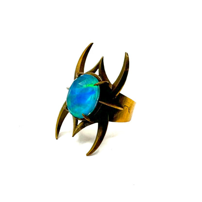 Helm of Loki Bronze Aurora Opal Brutalist Ring