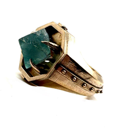 Citadel Ring With Raw Fluorite in Bronze