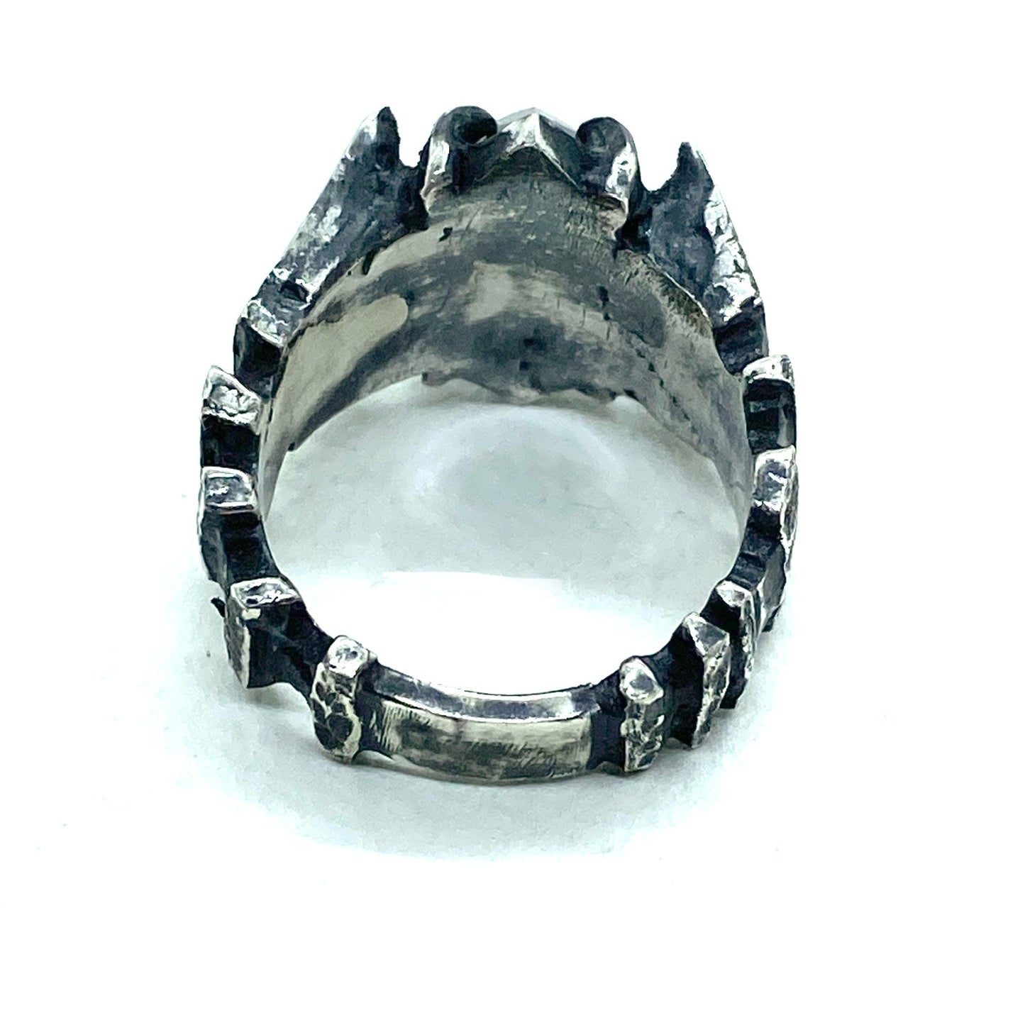 As Above So Below Brutalist Ring with garnet in Sterling Silver