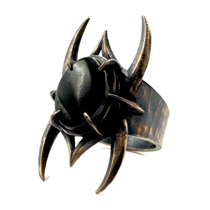 Spine Bronze Black Onyx Brutalist Ring