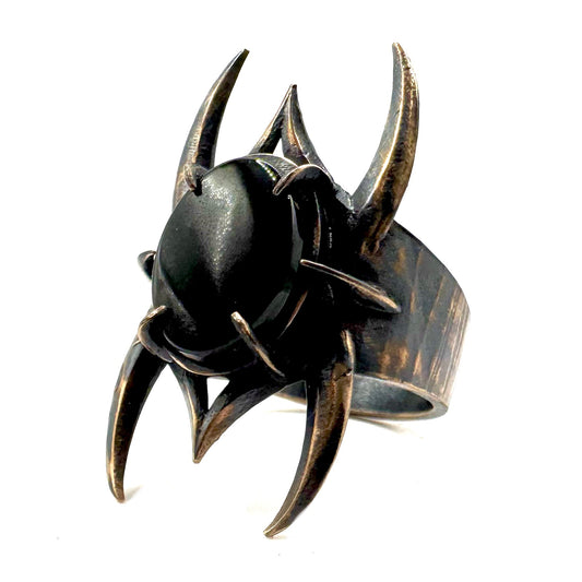Spine Bronze Black Onyx Brutalist Ring