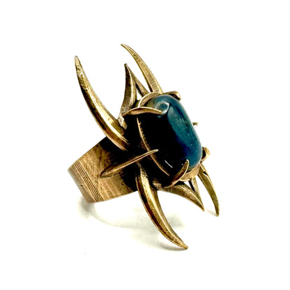 Spine Bronze Blue Kyanite Brutalist Ring