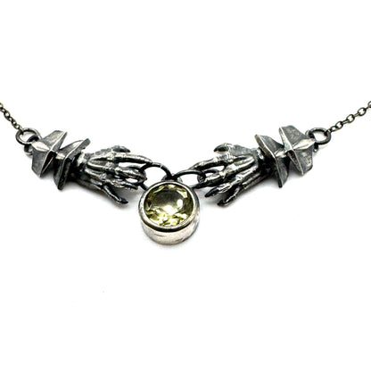 Hands Of Destiny Necklace With Lemon Quartz Stone in Sterling Silver