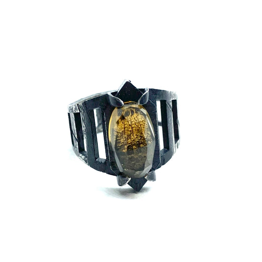 Brutalist Ring with Citrine in Sterling Silver