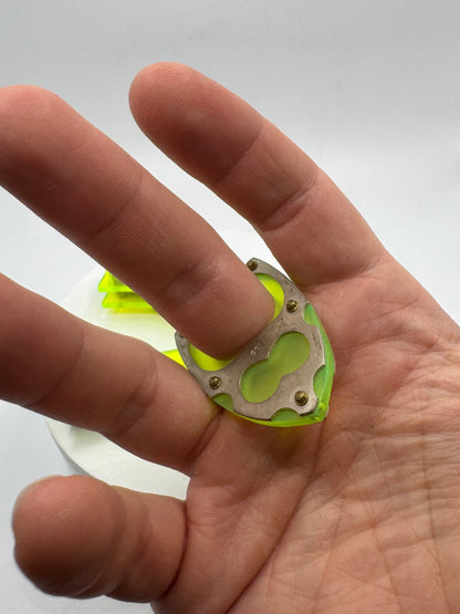 Geometric Brooch Ring In Fluorescent Acrylic and Sterling Silver