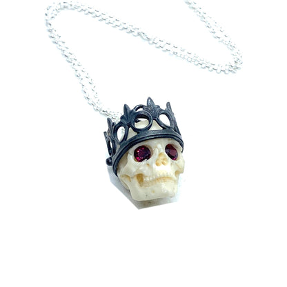 PREORDER Garnet Eyed Skull With Sterling silver Bail
