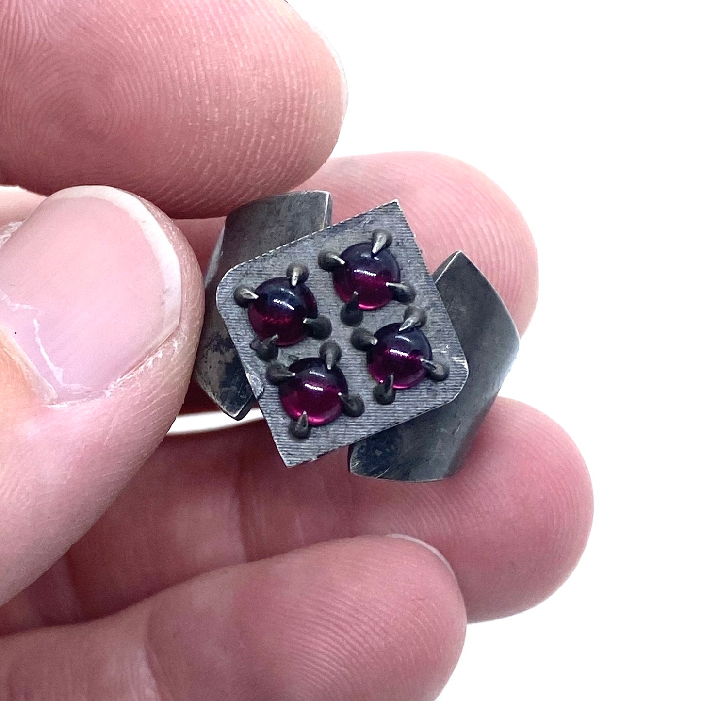 Brutalist Ring with Garnet in Sterling Silver