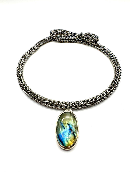 Labradorite Ancient Kings’ Necklace Sterling Silver and Stainless Steel