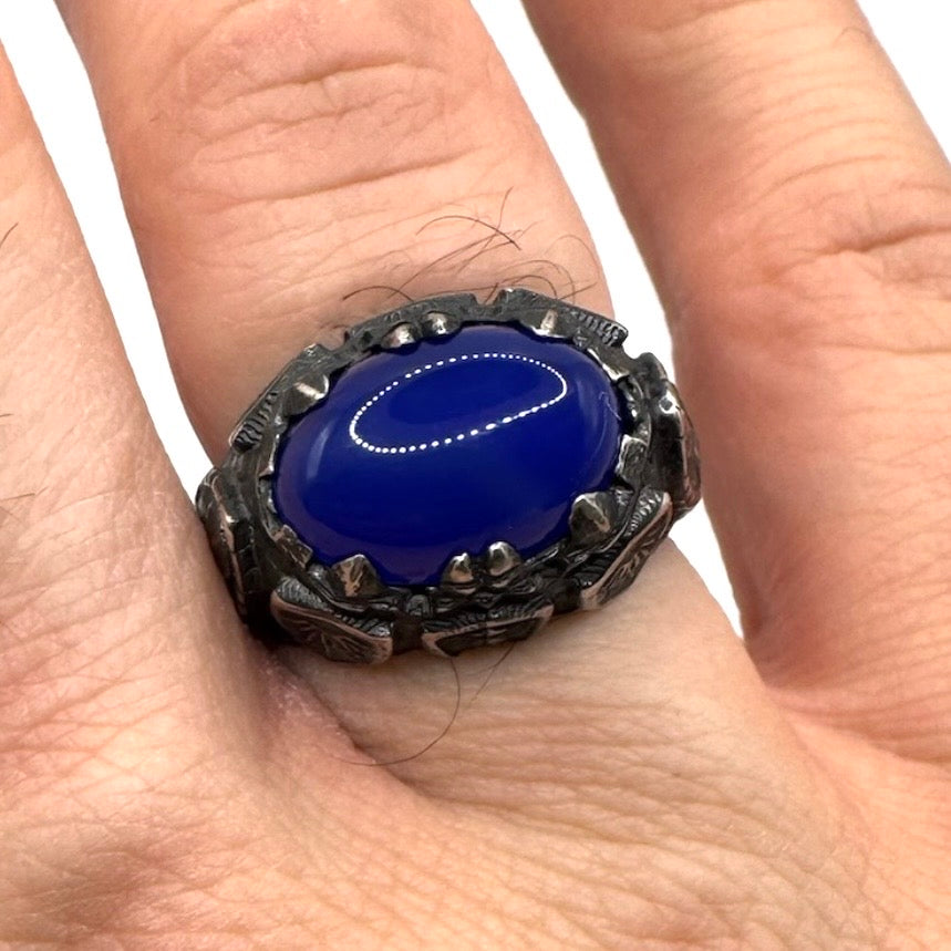 The Crypt of Kings Ring in Sterling Silver with Blue Onyx