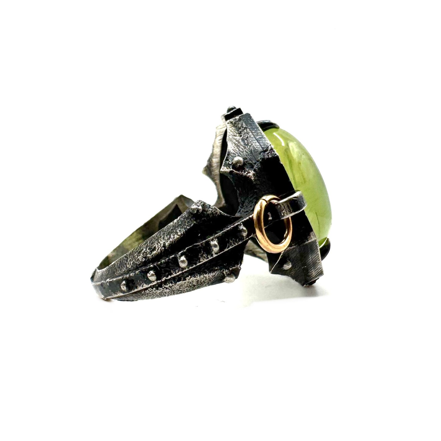 Prehnite Citadel Ring in Sterling Silver