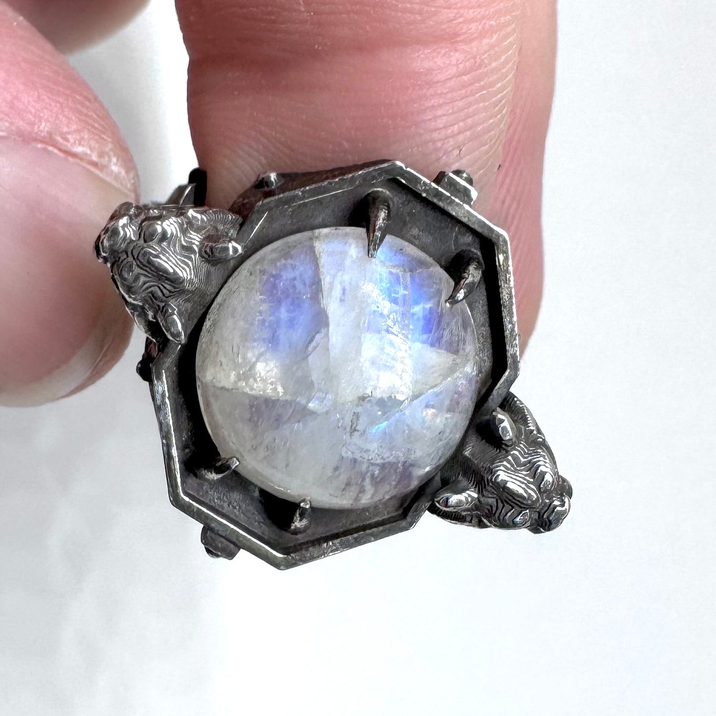 Moonstone Gargoyle Sanctum Ring In Sterling Silver