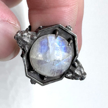 Moonstone Gargoyle Sanctum Ring In Sterling Silver