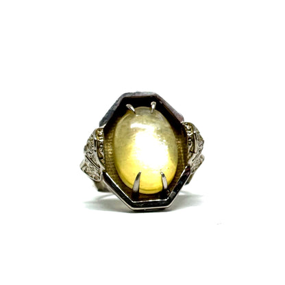 Green Knight Ring with Lepitolite And Amethyst